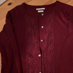 Van-Heusen Studio long sleeve button up sweater with matching cami. Burgundy